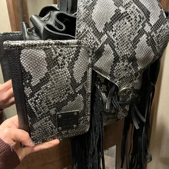 STS Ranchwear Santana Backpack Leather Snakeskin Fringe Python Black, & Wallet Snakeskin Backpack | Python Leather Backpack | Snakeskin  main image 2